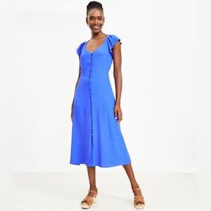 Loft - Cap Sleeve Button Midi Dress
